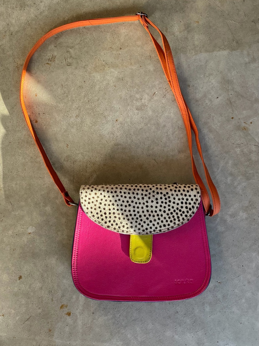 Soruka Pink Crossbody Bag with Animal Print Flap